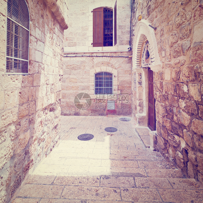 耶路撒冷亚美尼区狭窄巷RetroFeffect图片
