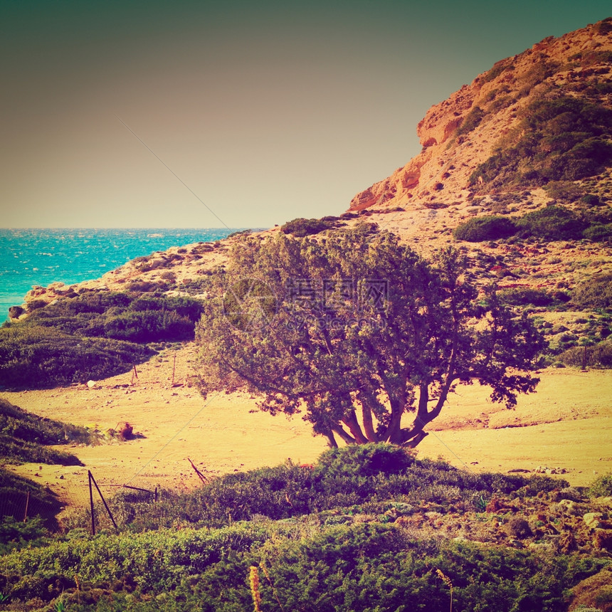 典型海景希腊罗得斯岛带鲁格德海岸Instagram效应图片