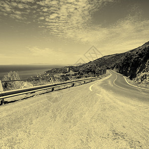 意大利地中海沿岸意大利地中海岸的阿法特公路Retro图像过滤风格图片