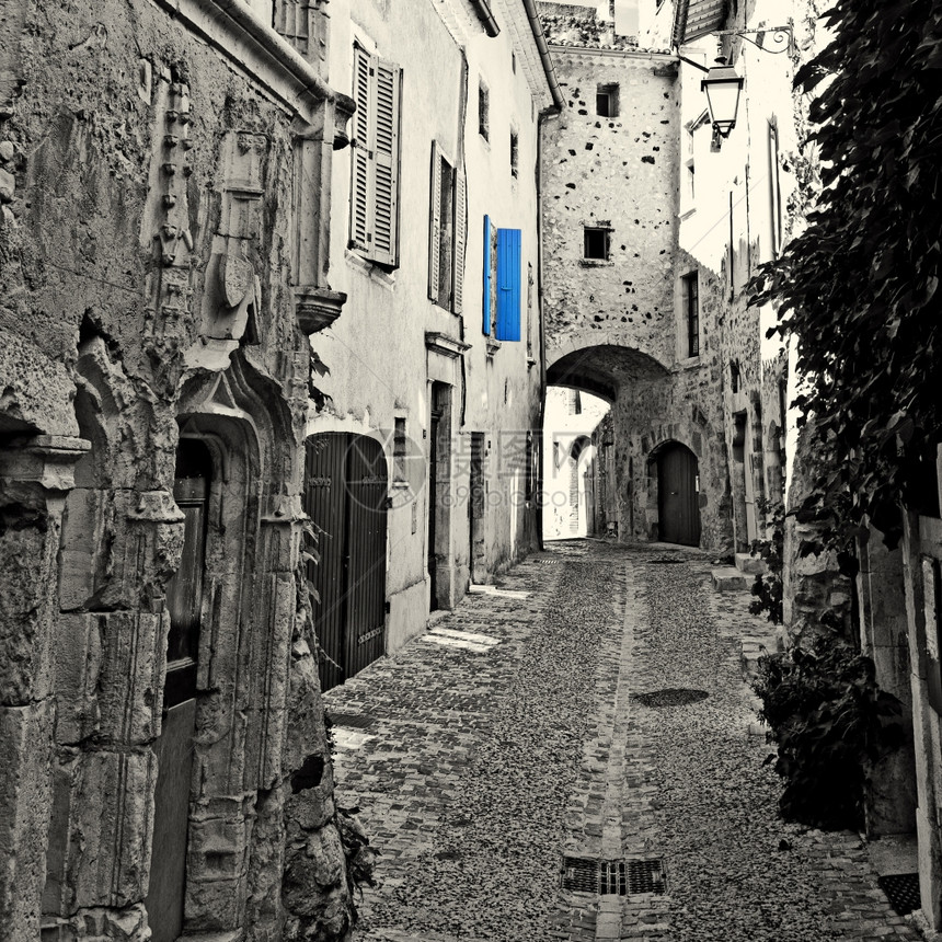 中世纪法国罗雪华市的狭窄小巷Retro图像过滤样式图片
