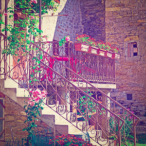 法式住宅的露台门廊用鲜花装饰Instagram效果图片