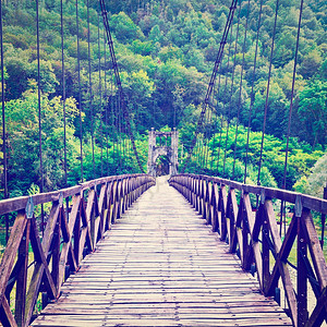 意大利阿尔卑斯山口跨越溪的有线固定桥梁Instagram效应图片