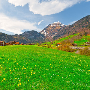 由梅多斯环绕的瑞士小城镇环绕高清图片
