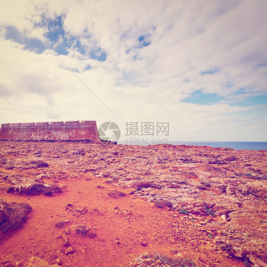 大西洋沙漠海滩上的葡萄牙堡垒SagressInstagram效应图片