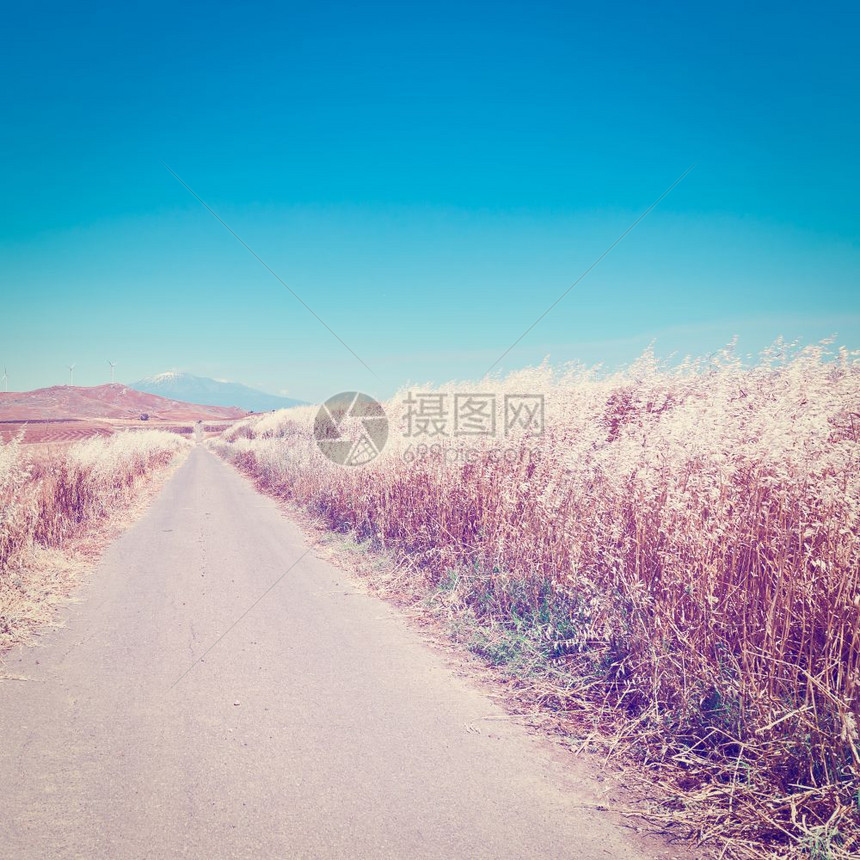 通向西里埃特纳山的小麦田间阿法特路Instagram效应图片