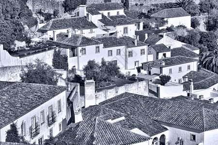 奥比多斯查看葡萄牙的历史中心城市Retro图像过滤样式背景