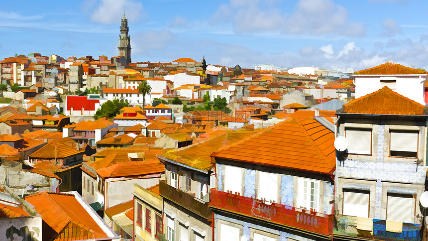 葡萄牙波尔图市中心的空中观察图片