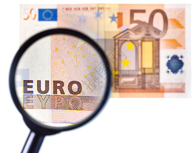 什锦欧元钞票白色背景上孤立的钞票放大缩设计图片
