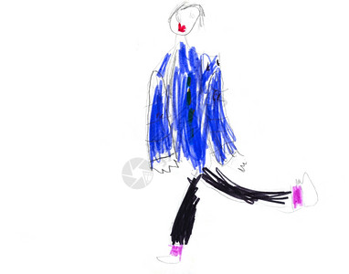 儿童画穿蓝西装的快乐舞男图片