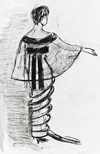 素描复古素材20世纪的时尚194年女士夜丝绒裙子和Tafetafipet背景