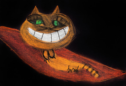 柴郡猫儿童画在飞地毯上微笑的猫背景