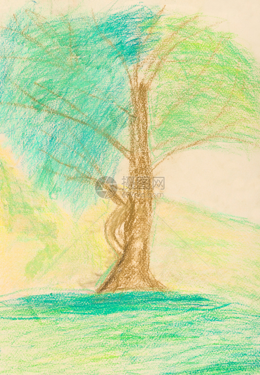 儿童绘画炎热夏日绿树图片