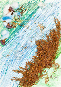 儿童在河岸上绘画和占地干枯树丛图片
