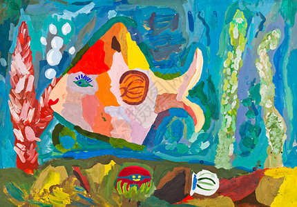 鱼艺术儿童绘画粉红色热带鱼闭合背景