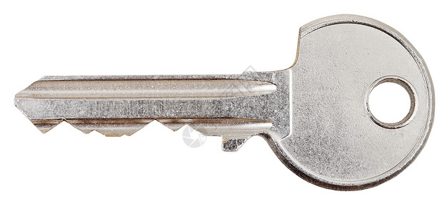 白色背景隔离的圆筒锁钢门钥匙图片