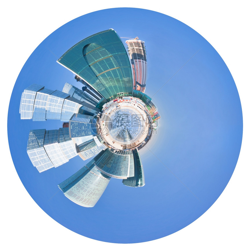 小行星莫斯科城市建筑的球全景以白色背隔离图片