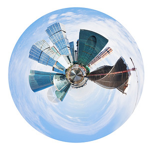 莫斯科城市塔台的球形全景孤立在白色背景上图片
