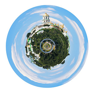 小星球乌克兰基辅佩切斯克拉夫拉的球形全景图白色背景图片