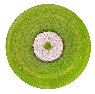 绿色系小圆圈白色背景上孤立的绿色草坪和石块路径的球形视图背景