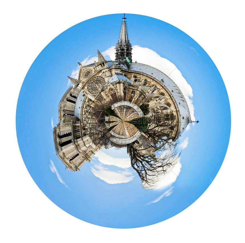 巴黎圣母教堂在白色背景下被孤立的城市球形观图片