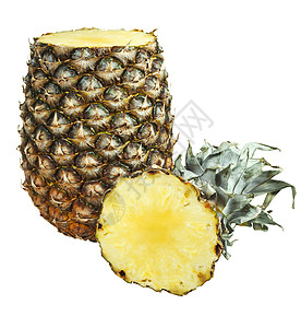 成熟的菠萝白背景上分离的切片背景图片