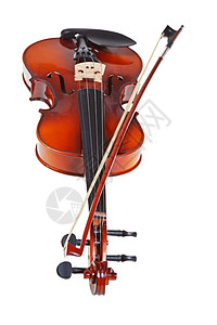 古典现代小提琴与法国弓孤立在白色背景上图片