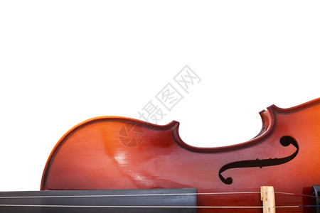 白色背景上孤立的经典木小提琴复制空间和半个古典木小提琴图片