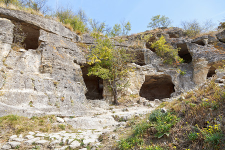 巴克奇萨雷克里米亚古城的岩洞背景