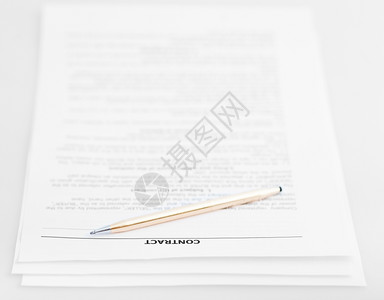 三页销售合同和白背景金笔背景图片