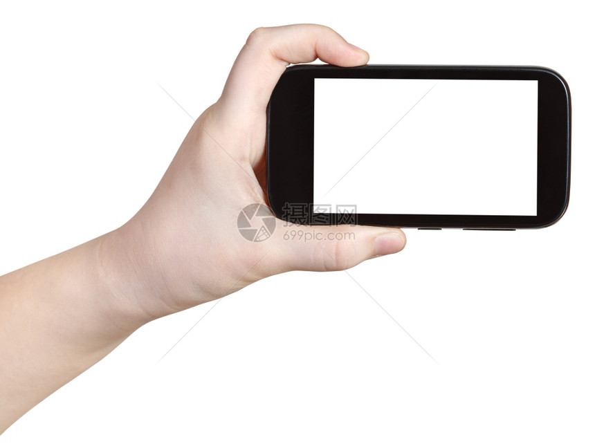 儿童使用智能手机白色背景隔离的屏幕截断图片