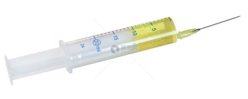 20毫升注射器充填白底隔离的黄色输血图片