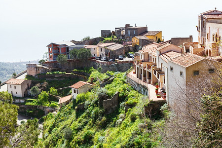 意大利西里Savoca山村房屋视图图片