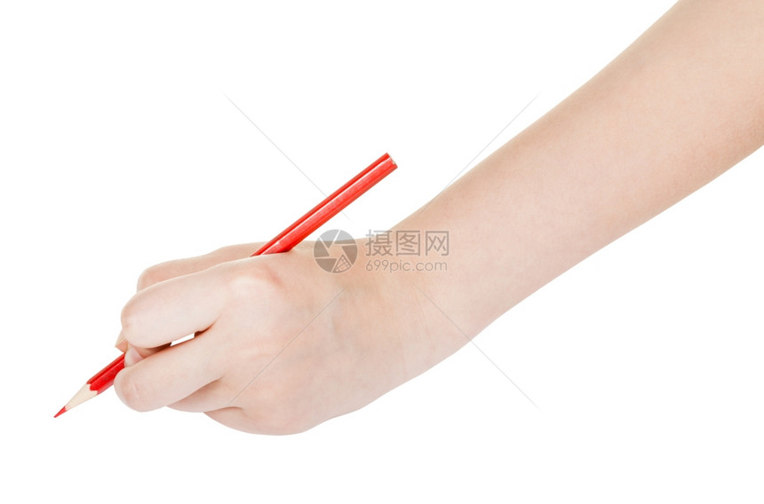 用红铅笔在白色背景上隔绝的红铅笔手工涂画图片