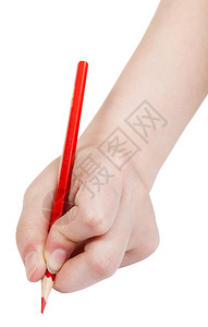 白色背景上孤立的木制红铅笔手绘画图片