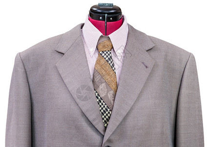 缝制假人服装粉红色羊毛夹衣上衬衫紧系贴白色背景的领带图片