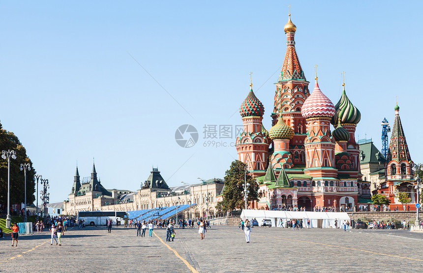 莫斯科市风景红广场的Pokrovsky大教堂和Vasilevsky起源图片