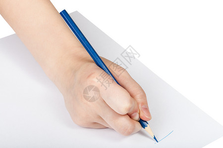 白背景上隔绝的纸页蓝铅笔手稿图片