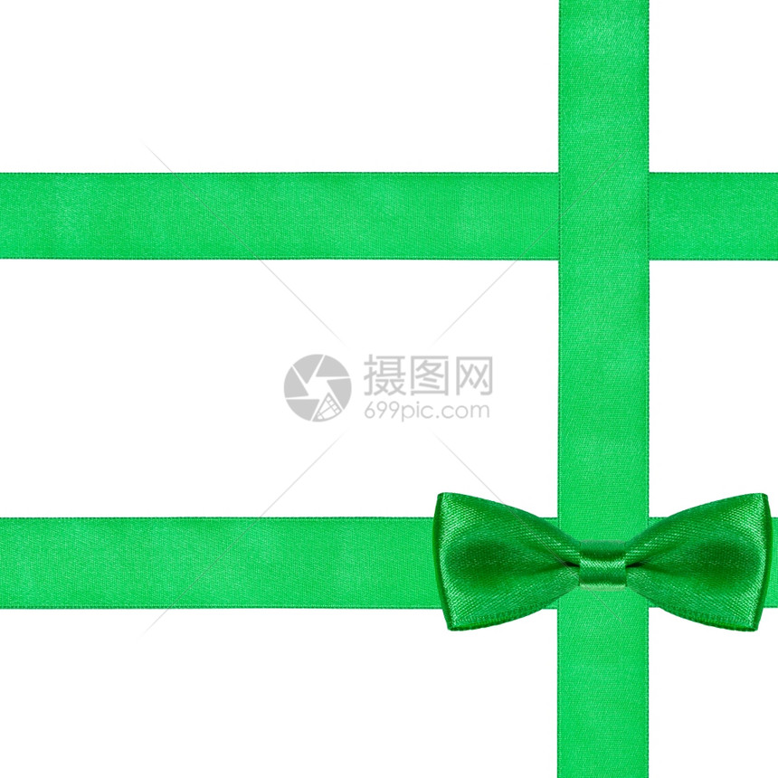 一条大绿弓结在三条丝绸上与白色背景隔绝图片
