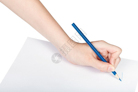 白背景上隔绝的纸页蓝铅笔手绘画图片