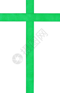 垂直设置白色背景上隔离的两条横穿绿色讽刺带图片