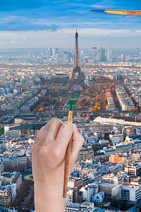 旅行概念法国巴黎市埃菲尔塔附近的SampdeMars图片
