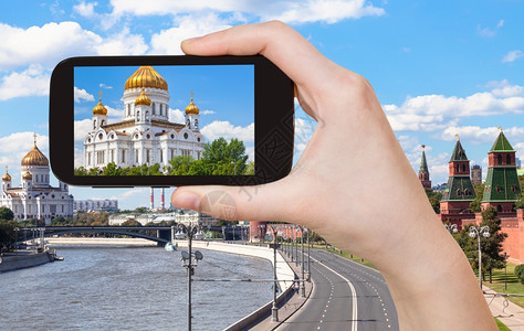 旅行概念莫斯科基督大教堂救主世智能手机旅游照片图片