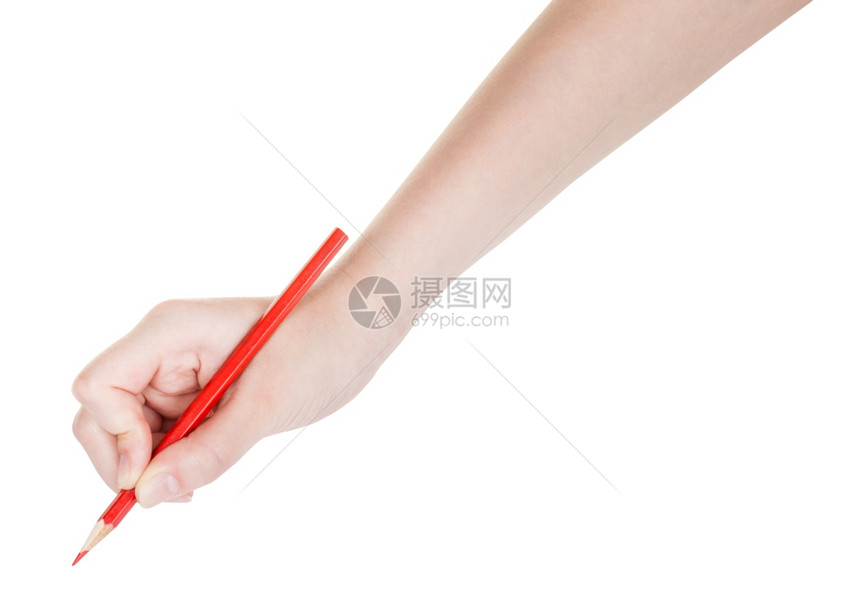 白色背景上孤立的红铅笔手稿图片