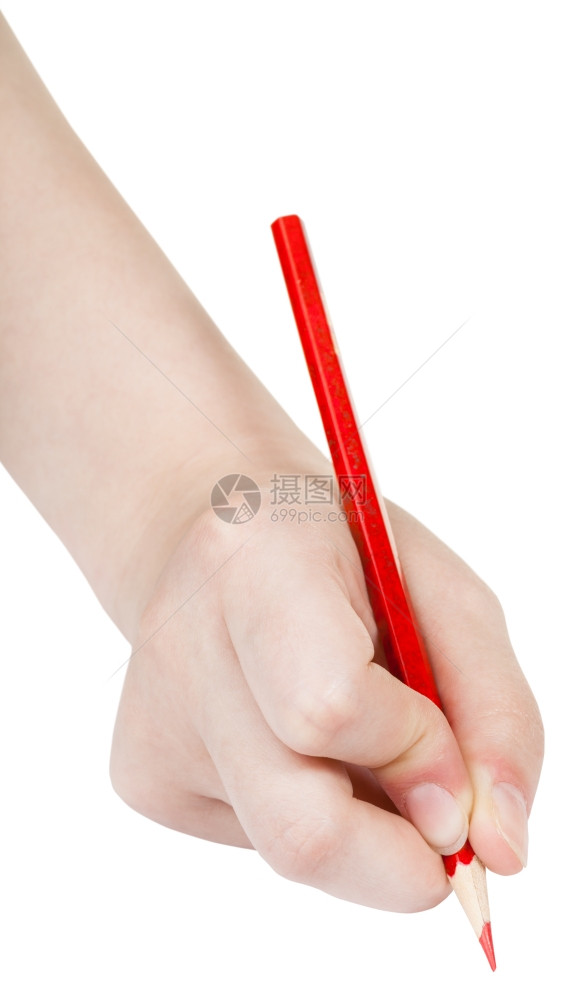 白色背景上孤立的红铅笔手绘画图片