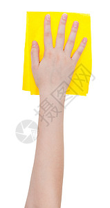 用白色背景上孤立的黄色擦拭抹布手表顶部视图图片