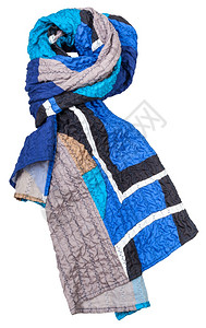 丝围巾以白色背景隔离的拼凑风格蓝色几何图案图片