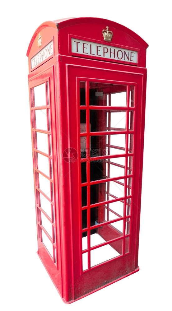 白色背景孤立的英国红电话箱图片