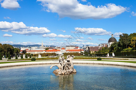 城市喷泉池前往维也纳城市奥地利维也纳贝尔韦德雷花园下级联池奥地利维也纳背景