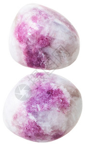 天然矿物宝石两个白色背景孤立的粉红苏打石宝块背景图片
