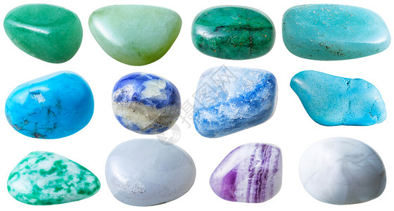 天然矿物宝石由12个蓝绿白色宝石制成蓝绿色宝石制成图片